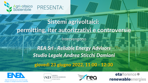 titolo del webinar Sistemi agrivoltaici: permitting, iter autorizzativi e controversie