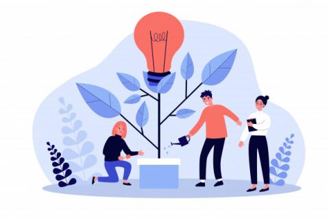 logo del business team watering innovation plant