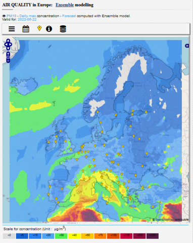 Immagine di una previsione di inquinamento atmosferico
