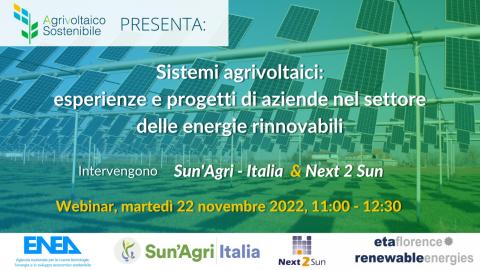 Locandina del webinar sull'agrivoltaico 