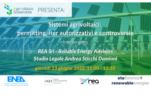 titolo del webinar Sistemi agrivoltaici: permitting, iter autorizzativi e controversie